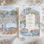 Dubrovnik Croatia Landmarks Watercolor Wedding 招待状
