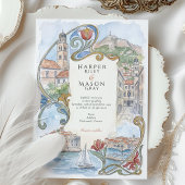 Dubrovnik Croatia Landmarks Watercolor Wedding 招待状