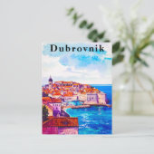 Dubrovnik Retro Watercolor Old Town Travel ポストカード (スタンド正面)