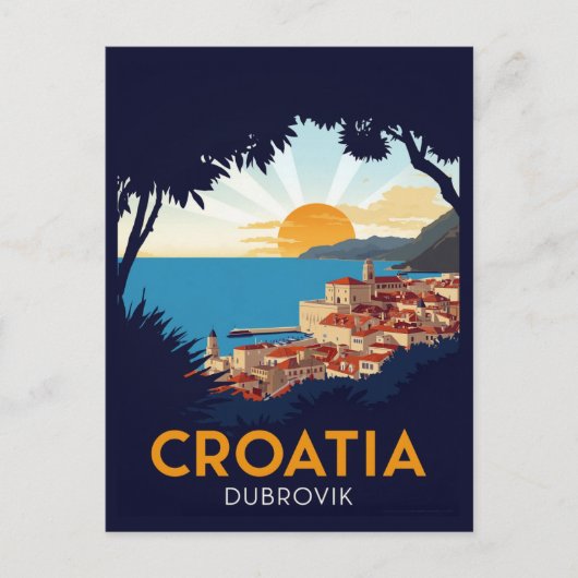 Dubrovnik Sunset View Vintage ポストカード (正面)