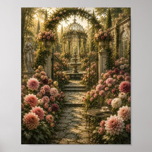 Duchess Dahlia Garden Vintage Botanical ポスター (正面)