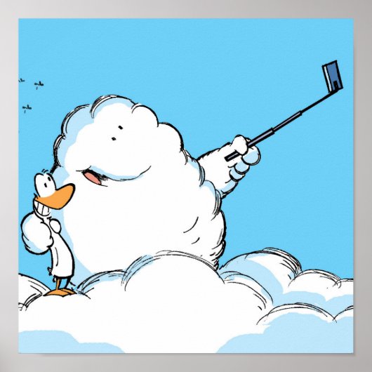 Duck and Cloud Selfie Cartoon Poster ポスター (正面)