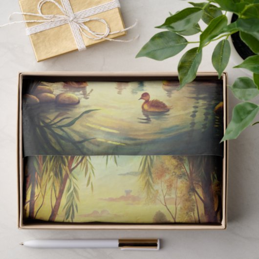 Duck and Ducklings in a Pond at Sunrise 薄葉紙 (ギフト)