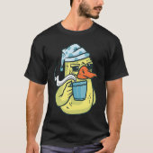 Duck Animal Bird with Coffee Drinking Funny Coffee Tシャツ (正面)