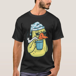 Duck Animal Bird with Coffee Drinking Funny Coffee Tシャツ