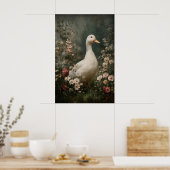 Duck Antique Printable Art, Duck Flower Minimalist ポスター (キッチン)