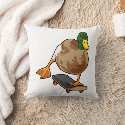 Duck as Skater with Skateboard クッション (ブランケット)