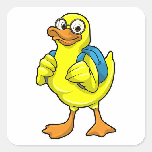 Duck as student with Backpack スクエアシール (正面)