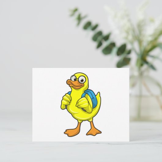 Duck as student with Backpack ポストカード (スタンド正面)