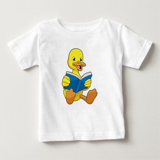 Duck at Reading with Book ベビーTシャツ (正面)