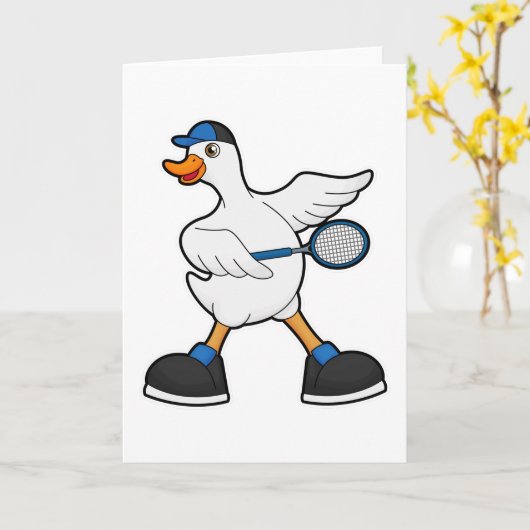 Duck at Tennis with Tennis racket & Cap カード (黄色い花)