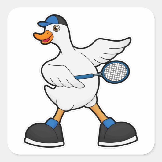 Duck at Tennis with Tennis racket & Cap スクエアシール (正面)