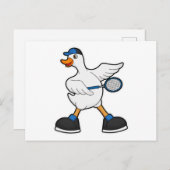 Duck at Tennis with Tennis racket & Cap ポストカード (正面/裏面)