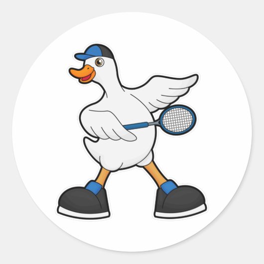 Duck at Tennis with Tennis racket & Cap ラウンドシール (正面)