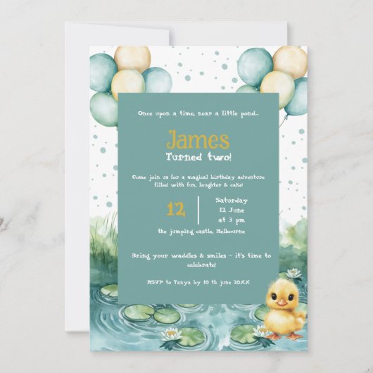Duck Birthday Invitation • Watercolor Little Duck 招待状 (正面)