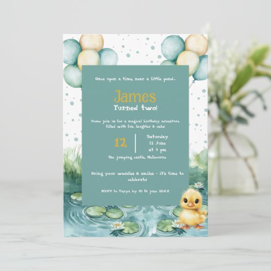 Duck Birthday Invitation • Watercolor Little Duck  招待状 (スタンド正面)