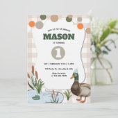 Duck Birthday, Lucky Duck, Mallard Duck Watercolor 招待状 (スタンド正面)