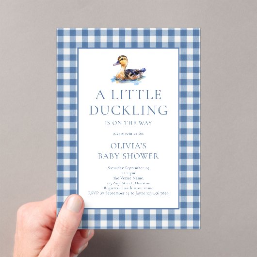 Duck Blue Gingham Baby Shower アクリル招待状 (インサイチュ (ポータブル))