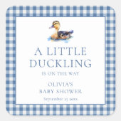 Duck Blue Gingham Baby Shower スクエアシール (正面)