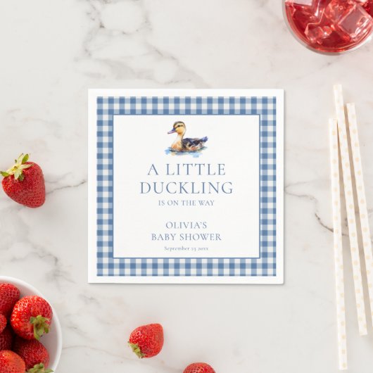 Duck Blue Gingham Baby Shower スタンダードカクテルナプキン (インサイチュ)