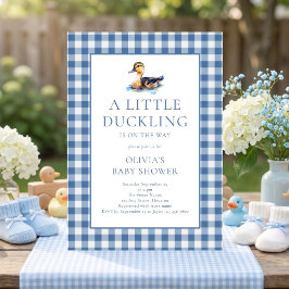 Duck Blue Gingham Baby Shower 招待状