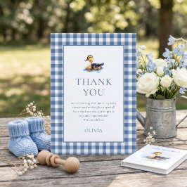 Duck Blue Gingham Baby Shower Thank You カード