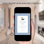 Duck Blue Gingham Baby Shower Thank You カード