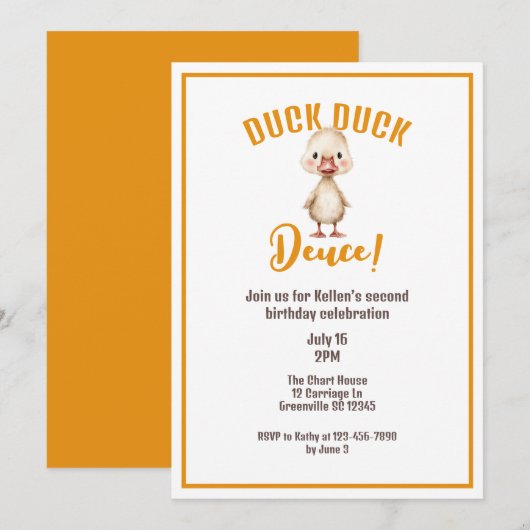 Duck Duck Deuce Second Birthday  招待状 (正面/裏面)