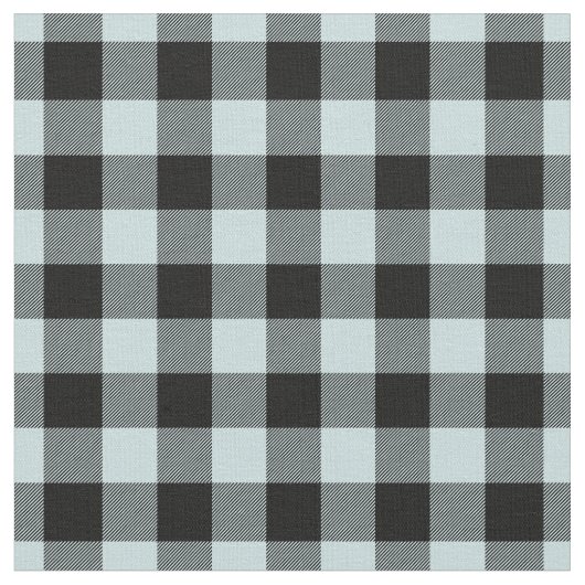 Duck Egg Blue & Black Plaid Gingham ファブリック (クローズアップ)