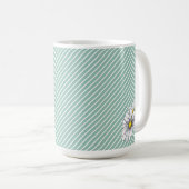 Duck Egg Blue Striped Floral Watercolor Daisy コーヒーマグカップ (正面右)