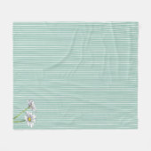 Duck Egg Blue Striped Floral Watercolor Daisy フリースブランケット (正面(横))