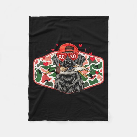 Duck Hunting Black Lab Camo Valentine's Day Xoxo H フリースブランケット (正面)