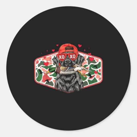 Duck Hunting Black Lab Camo Valentine's Day Xoxo H ラウンドシール (正面)