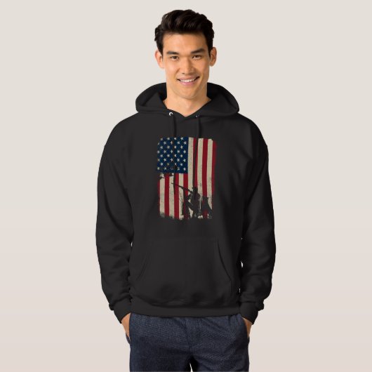 Duck Hunting Distressed Patriotic American Flag  H パーカ (正面フル)
