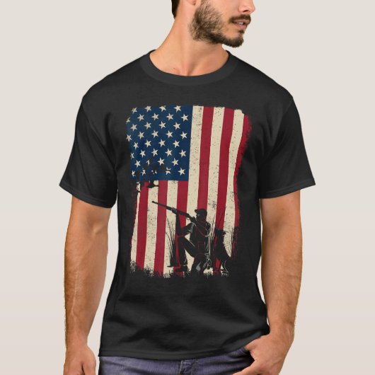 Duck Hunting Distressed Patriotic American Flag H Tシャツ (正面)
