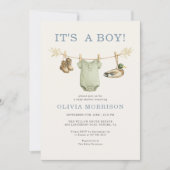 Duck Hunting It's a Boy Clothesline Baby Shower 招待状 (正面)