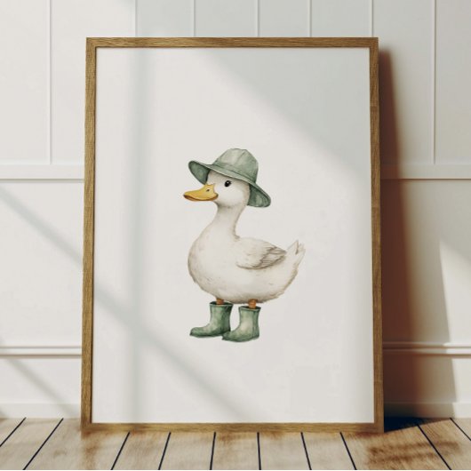 Duck in Sage Green Boots Poster Kids Room Decor ポスター