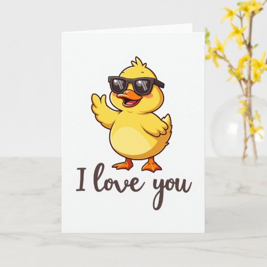 Duck In Sunglasses I Love You Card カード (黄色い花)