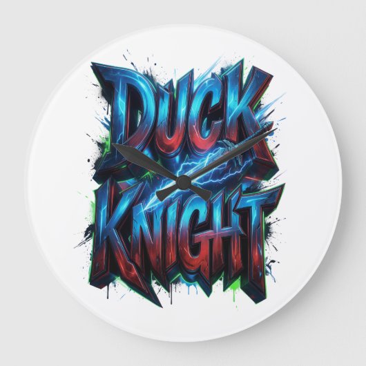 Duck Knight 3D サイバーグラフィティロゴ ラージ壁時計 (正面)