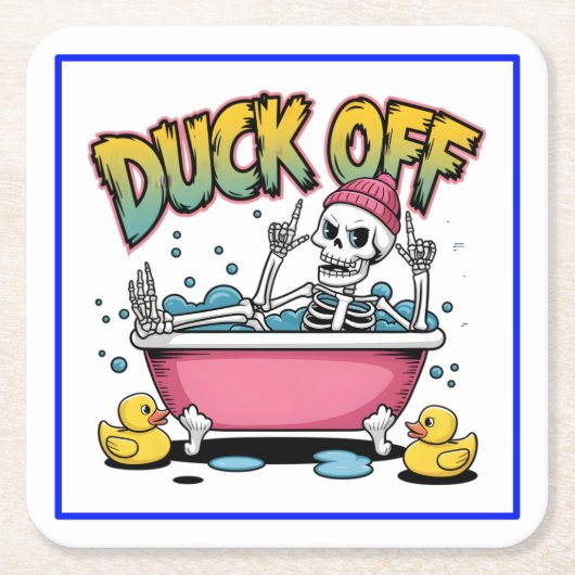 Duck Off Funny Skeleton Design-61161 スクエアペーパーコースター (正面)