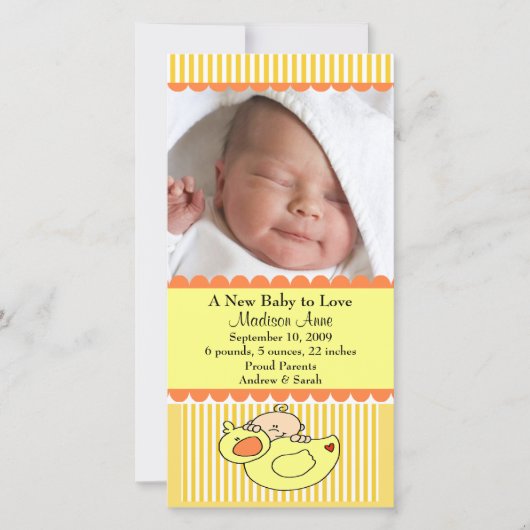 Duck PHOTO Birth Announcementベビー 案内状 (正面)