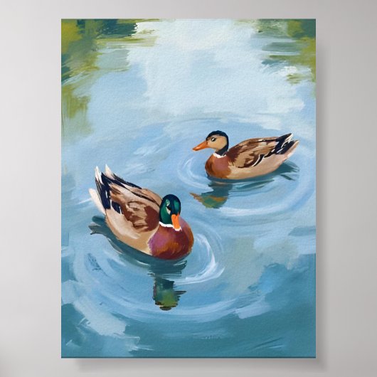 Duck Pond Watercolor Painted ポスター (正面)