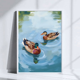 Duck Pond Watercolor Painted ポスター