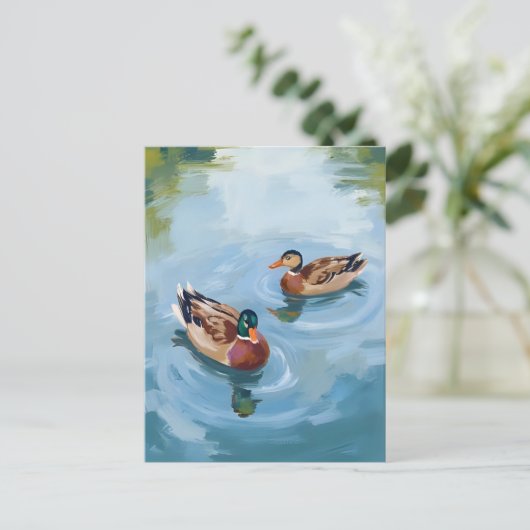 Duck Pond Watercolor Painted ポストカード (スタンド正面)