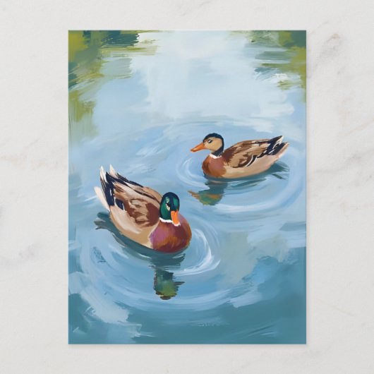 Duck Pond Watercolor Painted ポストカード (正面)