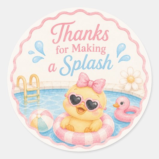 Duck Pool Party Thank You ステッカー | ピンクサマー (正面)