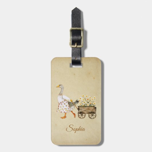 Duck Pulling Flower Cart ラゲッジタグ (正面縦)