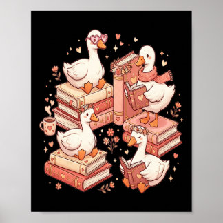 Duck Reading Books Librarian Valentine Teacher Val ポスター