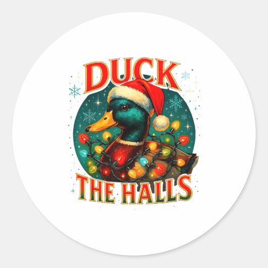 Duck The Halls Funny Christmas Lights Hunting Seas ラウンドシール (正面)