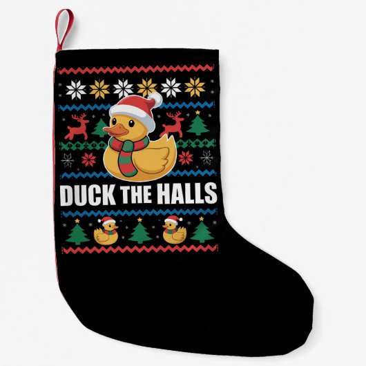 Duck The Halls Ugly Christmas Funny Santa Claus  スモールクリスマスストッキング (正面)